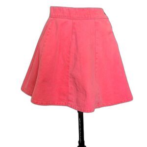 CARMAR Bright Neon Pink Denim Side Zip Skater A-Line Retro 90s MiniSkirt, Sz 28